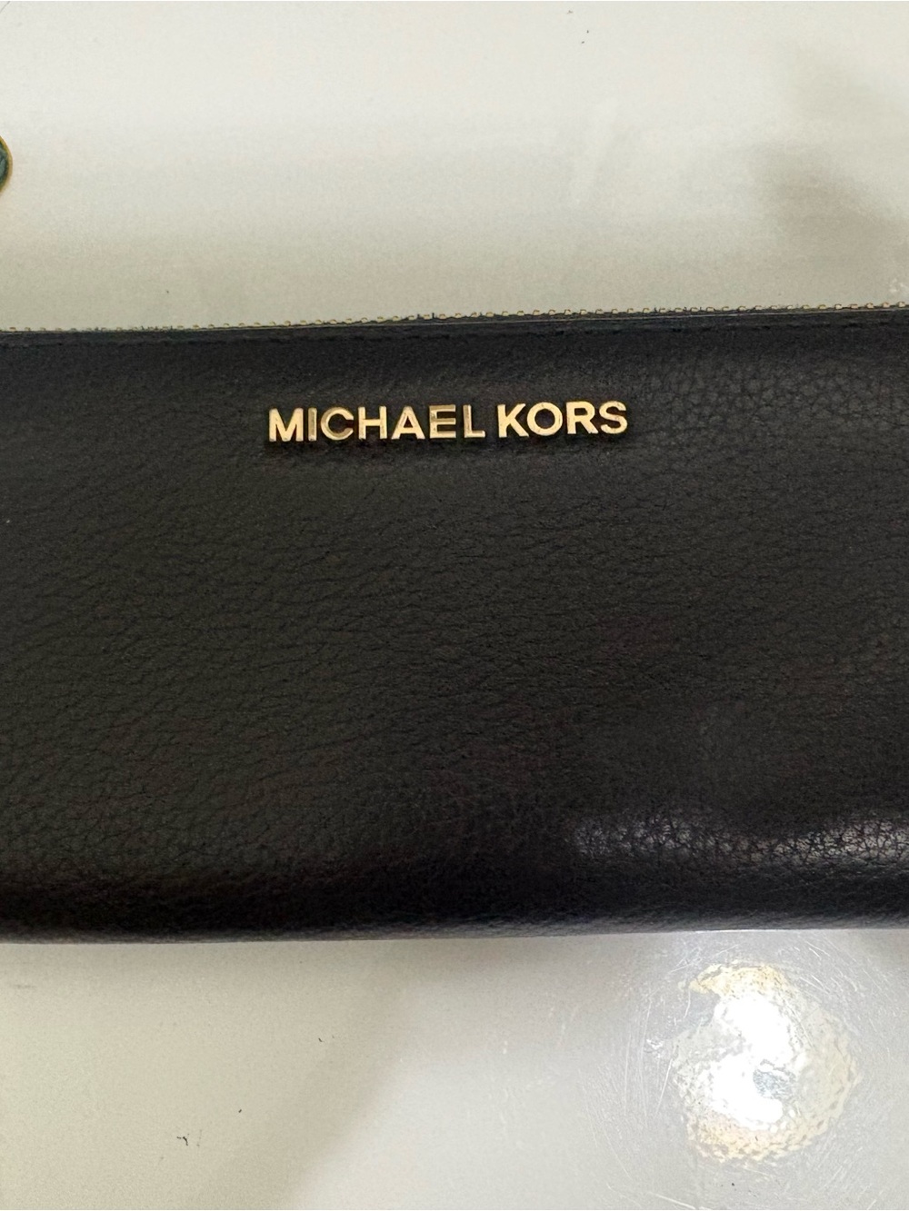 Michael Kors Black Leather Slim Continental Wallet with Gold Logo